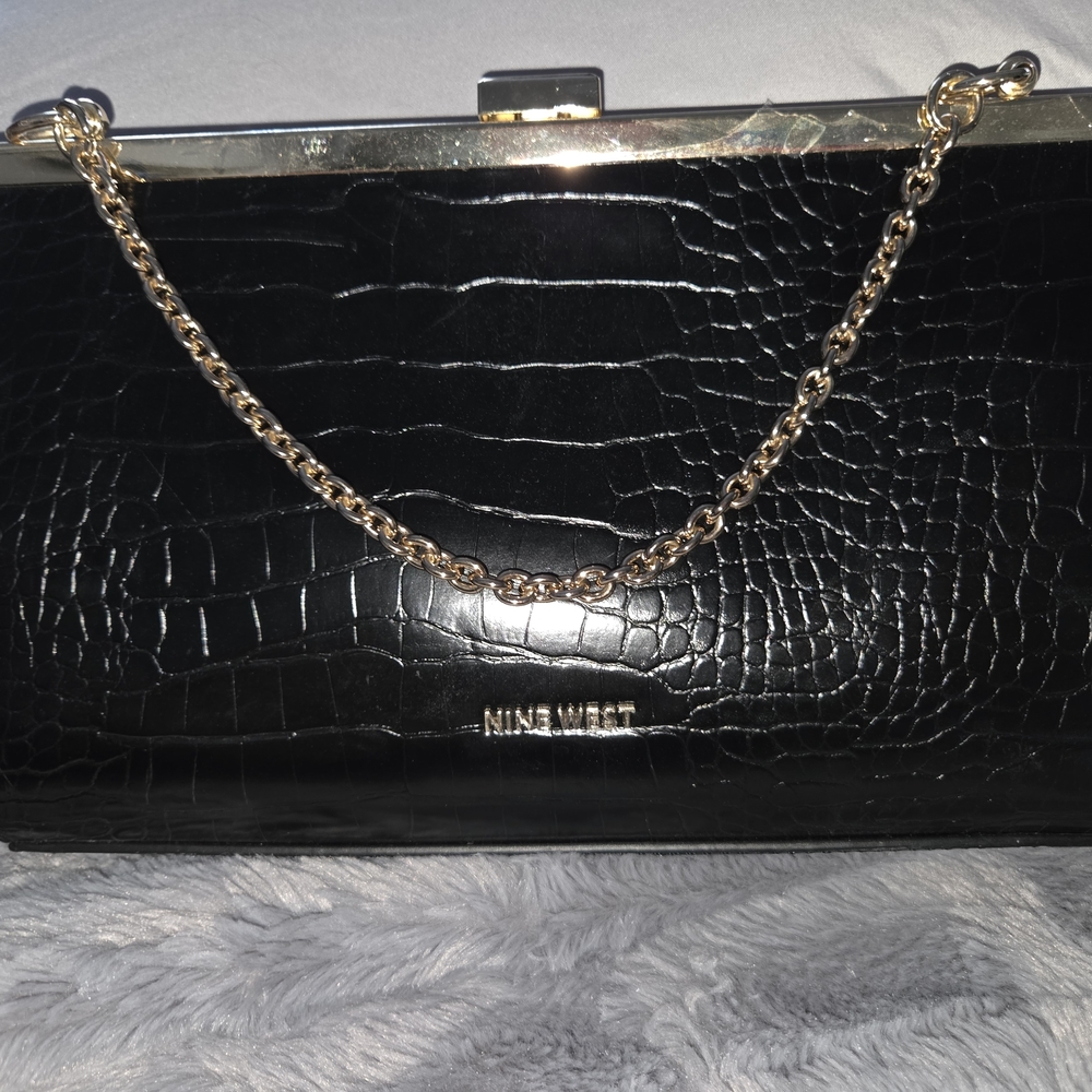 Nine West Black Croc-Embossed Clutch